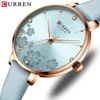 ساعة يد نسائية من CURREN علامة تجارية فاخرة كوارتز جلدية للنساء، بتصميم ساحر مع زهوروألوان مميزة، نموذج 9068 1