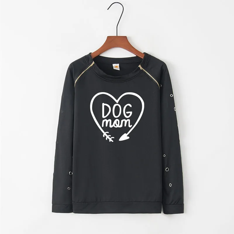 Женские кавай топы милые хлопковые Hollowee LOVE DOG MOM с буквенным принтом топы футболки женские футболки модная Корейская футболка с карманами - Цвет: Черный