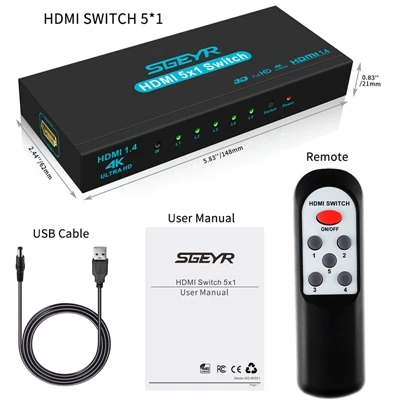 SGEYR HDMI сплиттер переключатель 5 вход 1 выход HDMI адаптер коммутатор 5X1 4K HDMI переключатель для xbox 360 PS4/3 Smart Android HDTV - Цвет: 4K HDMI Switch 5X1