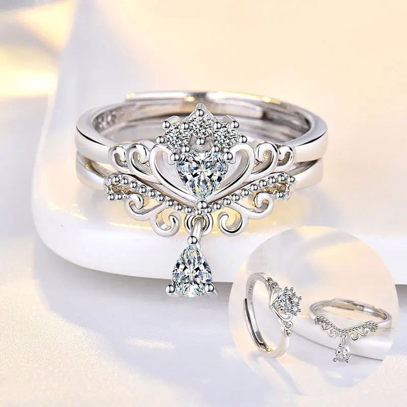 

Crown Ring Female Two-in-one Split Fashion Personality Creative Cross-border Open Index Finger Ring Engagement Ring