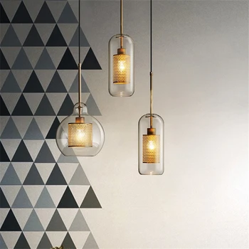 

Modern Industrial Loft LED Pendant Lights For Living Room Metallic Grid Glass Ball Kitchen Hanging Lamp Home Deco Light Fixtures