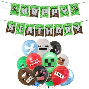 2020 MINECRAFT Creative Theme Party Decoration Set Pull Flag Card Balloon Game Birthday Set Creative Gift for Children Kids frozen aisha queen children s birthday party christmas props decoration set kids toy for children gift