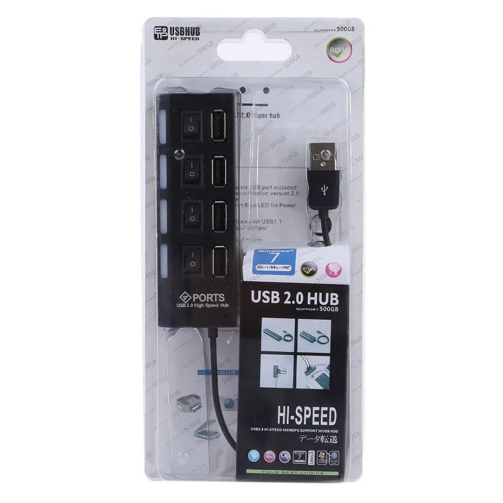 4 порта USB 2,0 мульти зарядное устройство концентратор USB разветвитель Кабель адаптер 4 слота USB2.0 высокая скорость включения/выключения питания для ноутбука ПК планшета