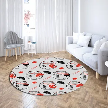 

3D Print Auspicious Round Carpet Lucky Cats/Fish Rugs For Bedroom Computer Chair Mat Cartoon Animal Lovely Play Floor Mat