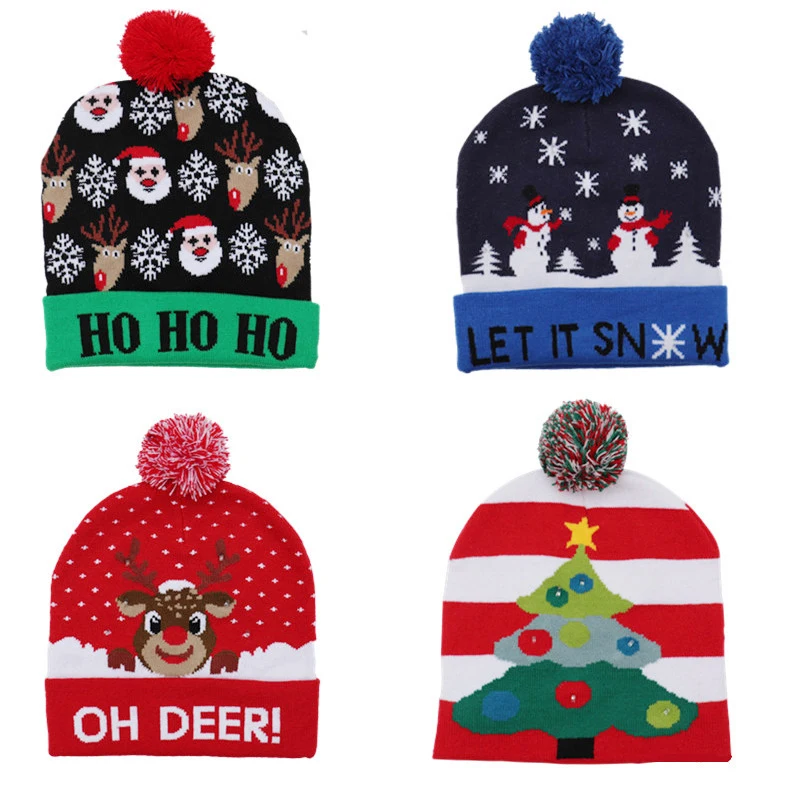 Популярный дизайн, светодиодный Рождественский головной убор, Рождественский свитер, шапка Санты, светильник, вязаная шапка для детей и взрослых, для рождественской вечеринки