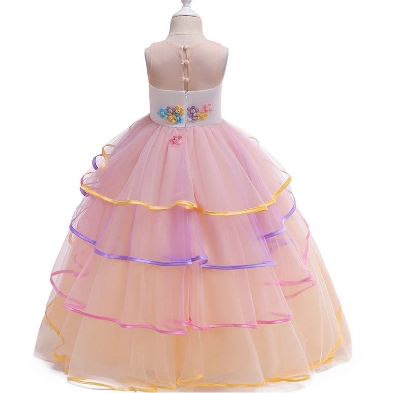 Зимние длинные Единорог платье Детские платья для девочек, платье принцессы для девочек вечерние платье на день рождения элегантные 14 От 10 до 12 лет