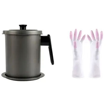 

Silicone Cleaning Gloves ic Silicone Dish Washing Gloves Pink with Bacon Grease Container with Fine Mesh Strainer