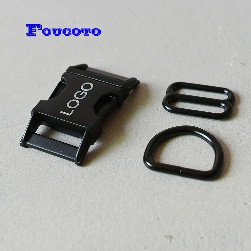 

1 set engrave logo Metal side release buckle clasp D ring adjuster 25mm straps for dog collar harness luggage sewing accessories