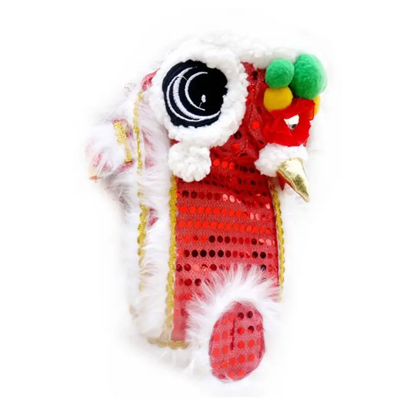 Высококачественный хлопковый милый танцевальный костюм льва для питомца с красными блестками Новогодняя одежда для кошек и собак - Цвет: Red-18
