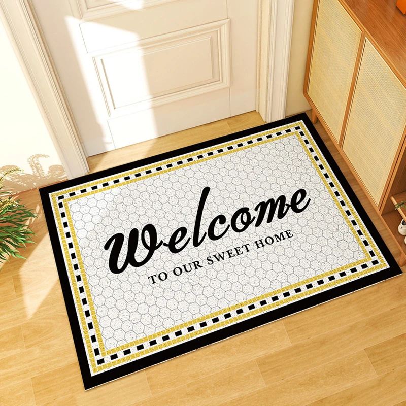 

Plaid Welcome Home Front Door Mat Bedroom Bathroom Kitchen Living Room Carpet Non-slip Silk Loop PVC Mat Custom Entrance Doormat