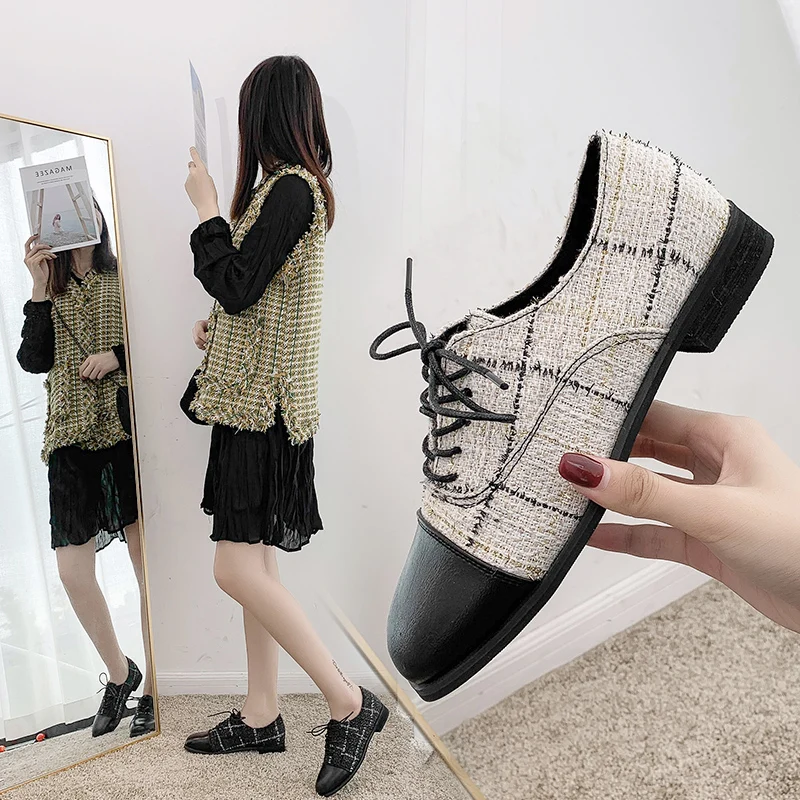 

Womens Derby Shoes All-Match Shallow Mouth 2019 Fashion Women's Autumn Mixed Colors Casual Female Sneakers Flats Square Toe