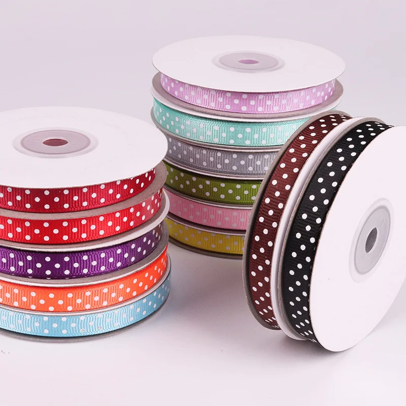 

1CM Wide Dot Printed Grosgrain Satin Ribbons 25y/roll Tapes For DIY Bows Craft Makers Christmas Home Party Wedding Decoration
