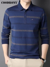 

COODRONY Brand Turn-Down Collar T-Shirt Men Clothes Spring New Arrival Streetwear Striped Pocket Long Sleeve Tshirt Male Z5073