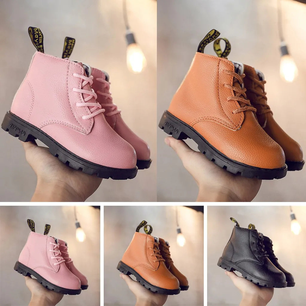 

Girls Boots Autumn Winter Warm Leather Children Shoes Lace-up Short Ankle Baby Girl Boots Kids Boots Soft Casual Kids Shoes