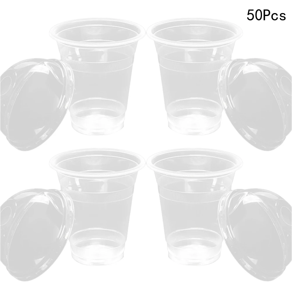 

50Pcs 400ml 6g Plastic Cups Milk Tea Transparent Disposable Cups with a Hole Dome Lids for Restaurant Cafe Teashop