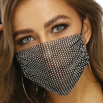 

Sexy Glitter Rhinestone Party Mask Diamond Crytal Decoration Facemask Mesh Net Fashion Yashmak For Wedding Nightclub Party Show