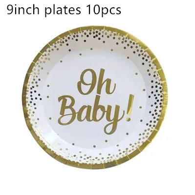 9inch plate 10pcs Новые золотые Oh детские печатные бумажные чашки, ребенок, душ Декор Пол раскрыть вечерние беременность День рождения украшения ребенок душ - Цвет: 9inch plate 10pcs