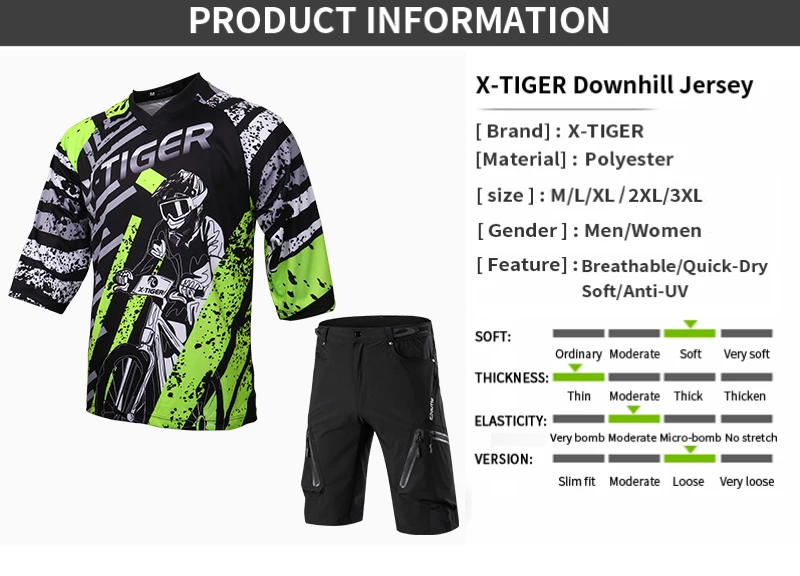 X-Tiger, полиэстер, одежда для велоспорта, средний рукав, DH, рубашка, для спуска по гору, Джерси, дышащая, быстросохнущая, велосипедные майки, набор для велоспорта