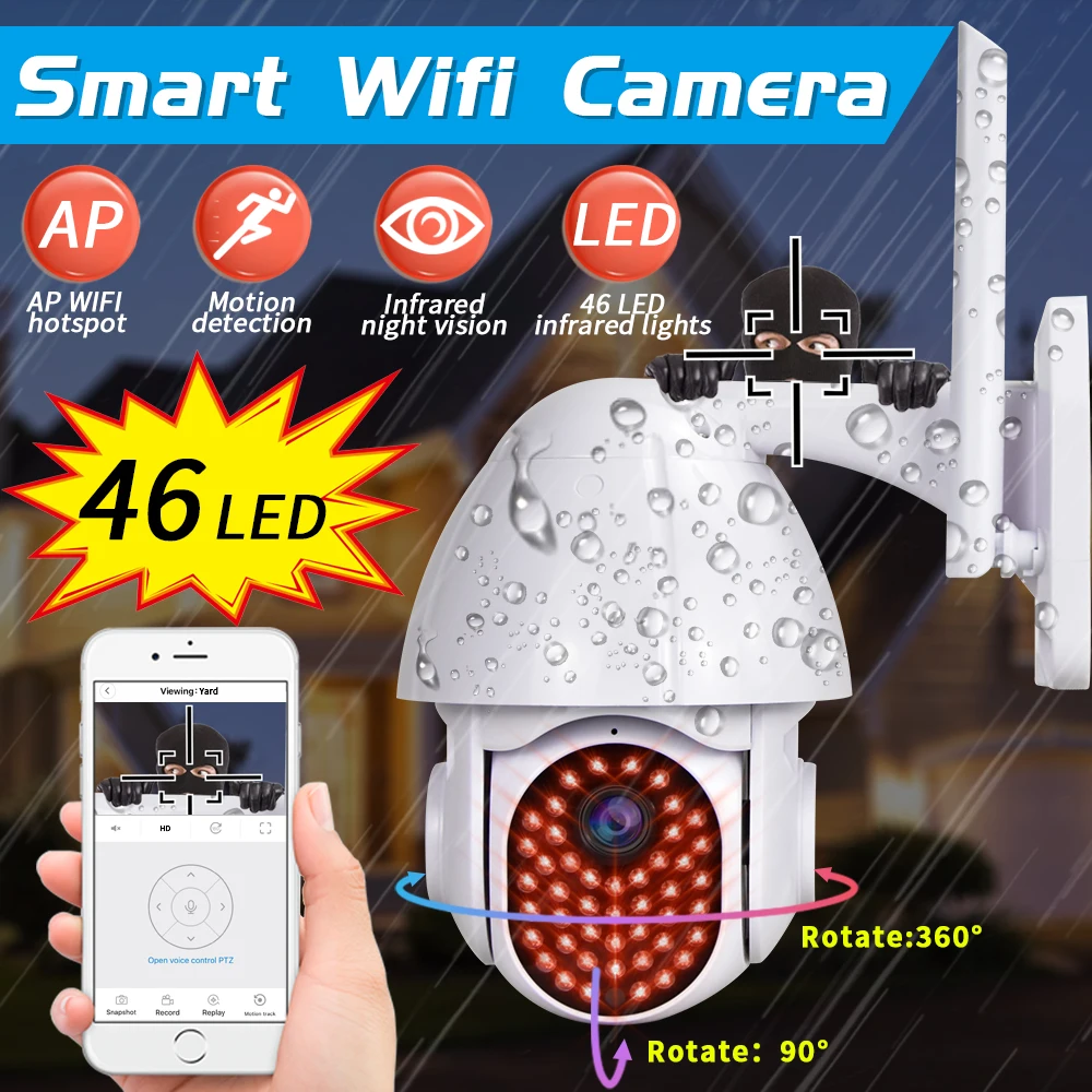 

Potofo Wi-Fi PTZ Waterproof Camera-Outdoor IR Night Vision Alarm Home Security Network Camera
