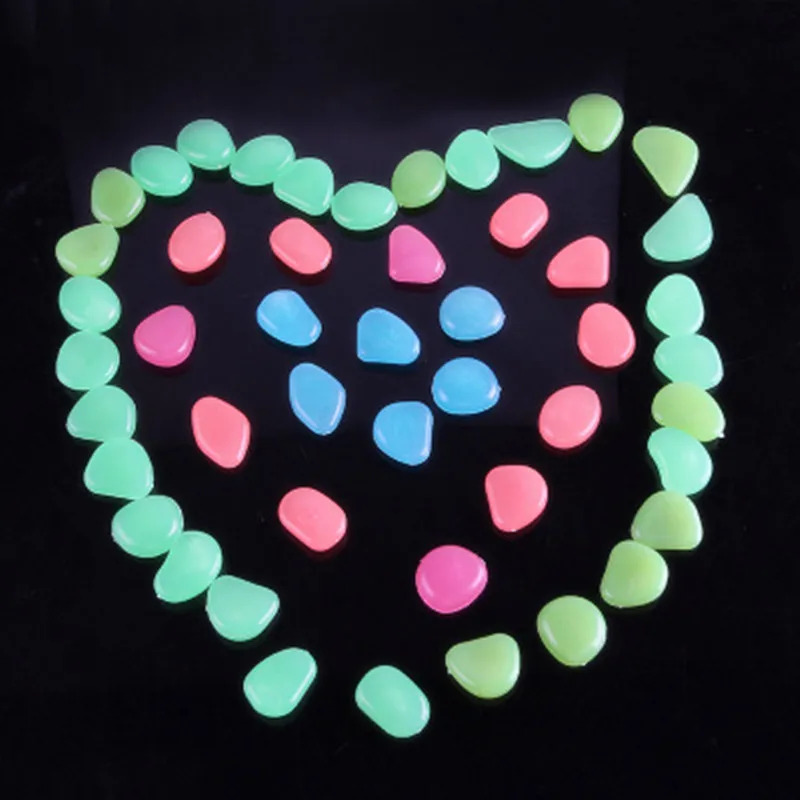 100pcs/lot Garden supplies Stone Glow in the Dark Luminous Pebbles Rocks for Walkways Fish Tank Decorations