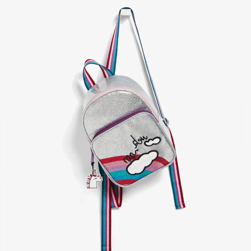 Mochila plateada de cuero con arcoíris para niños, colgante para adolescentes, estudiantes, niñas, bolso de hombro con Mochilas| - AliExpress