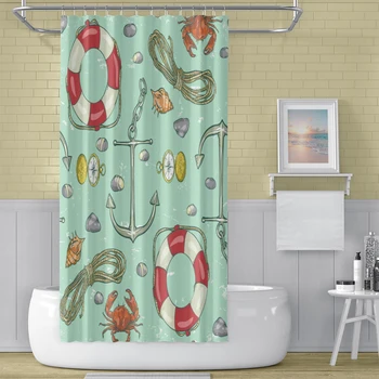 

Green Cartoon Printed Pattern Shower Curtain Bathroom Polyester Waterproof 12 Hooks Bohemian Bath Screen for Bathroom Decor