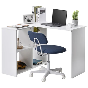 

Modern White L Shaped Computer Desk with Large Storage Space Study Desk Laptop Table for Home Office Working Workstation Writin