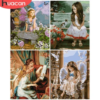 

HUACAN Coloring By Number Girl Handpainted Figure Gift Drawing Acrylic Home Decoration Oil Painting By Numbers Wall Art