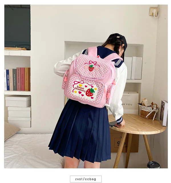 Japanese Sweet Lolita Girls Strawberry Backpack JK Schoolbag