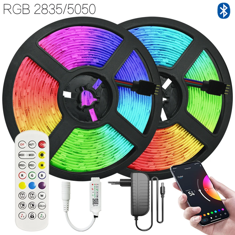 Светодиодные ленты, лампы с Bluetooth, RGB 5050/2835, водонепроницаемая, 12 В, гибкая лампа «сделай сам» для телевизора, кухни, декоративная лента, лента с диодами 5 м-20 м