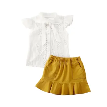 

6M-5Years Toddler Kid Baby Girls Clothes Set White Lace Shirts Ruffles Skirts Outfits Summer Children Girls Costumes