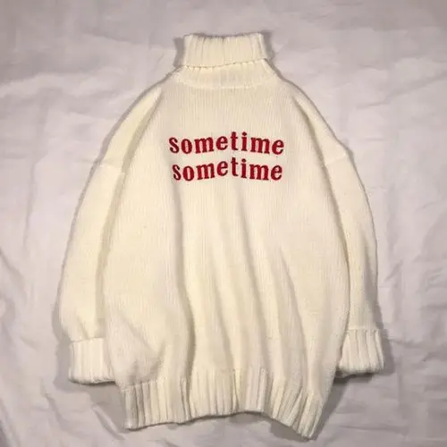 Sometime white Neploe/негабаритная водолазка; свитер с буквенным принтом; вязаный джемпер с длинными рукавами; коллекция года; сезон осень-зима; теплый пуловер; Femme 54664 - Цвет: Sometime white