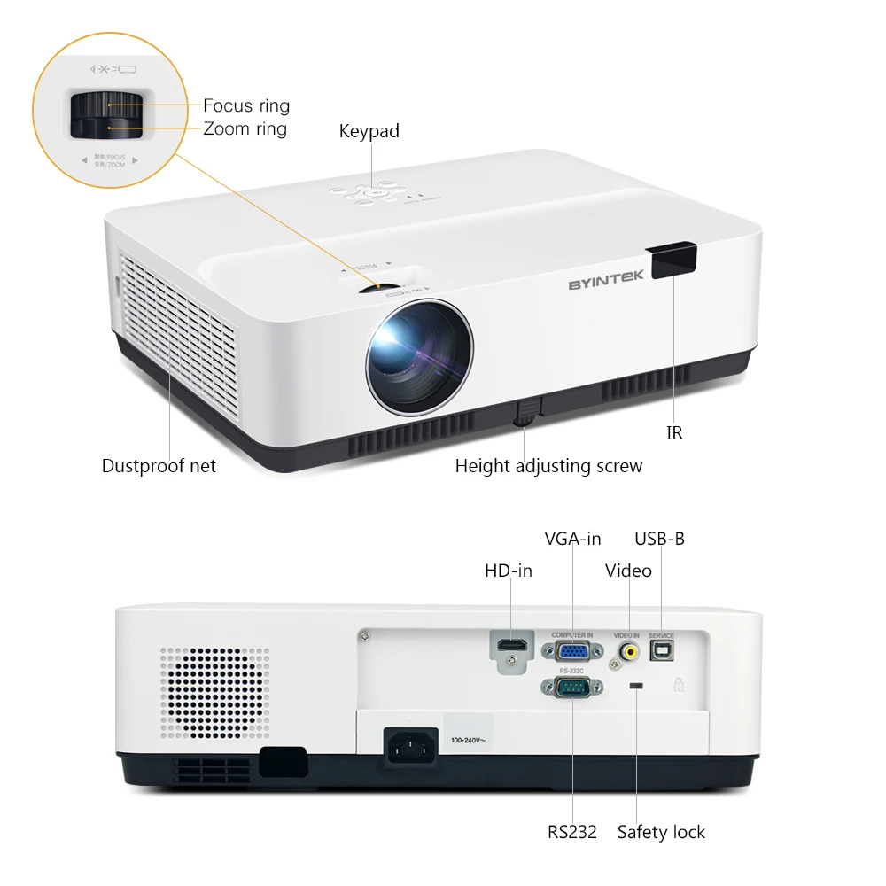 2020 Latest BYINTEK K400 3LCD Holographic Rear 300inch Full HD 1080P Video Movie projector for Cinema Education Business