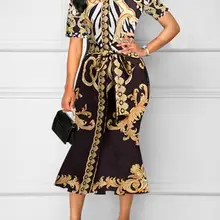 Новинка, летняя юбка, Ретро стиль, с принтом, лацканы, сумка на бедрах, юбка миди, S-6XL