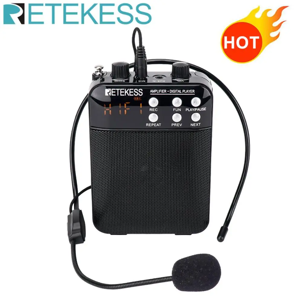 Retekess TR619 мегафон портативный 3 Вт fm усилитель звука микрофон для учителя динамик с