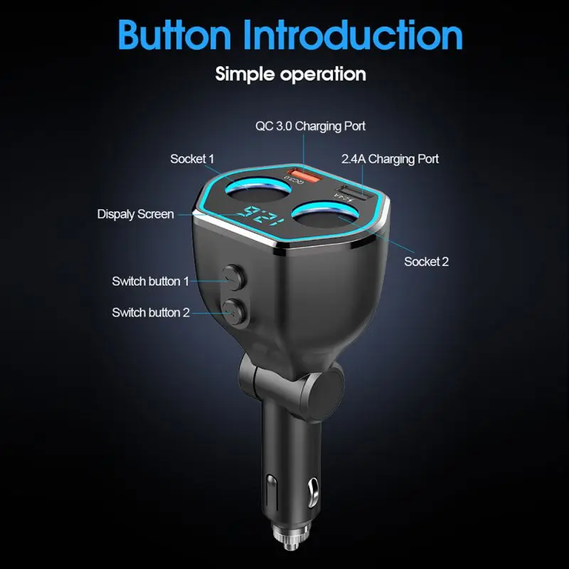 New High-quality Durable Digital Display Smart Wireless Multifunctional Dual USB Qc3.0 Fast Car Charger Output 2.8 A