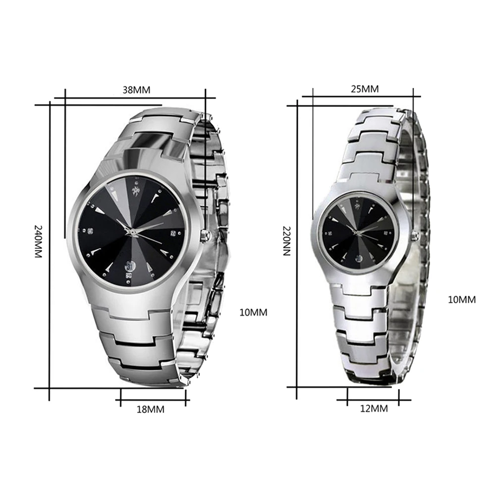 Round Dial Calendar Alloy Linked Strap Analog Quartz Wrist Watch Couple Watches Pair Men and Women reloj mujer watch couples gif