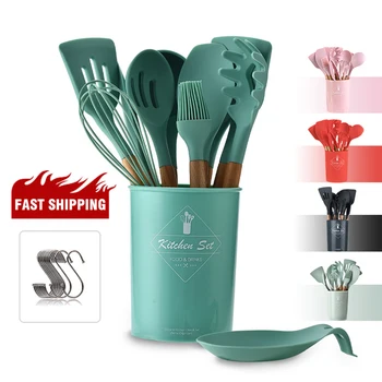 

Kitchen Utensil Set Silicone Cooking Tools Household Wooden Cookware Koken Gereedschap Met Opbergdoos Turner Tang Spatel Turner