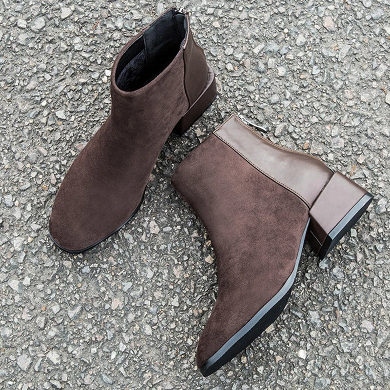 

New British Chelsea Boots Women Autumu Winter Fashion Womens Ankle Boots Lazy Back Zipper Design Suede Mid Heel Women's Shoes