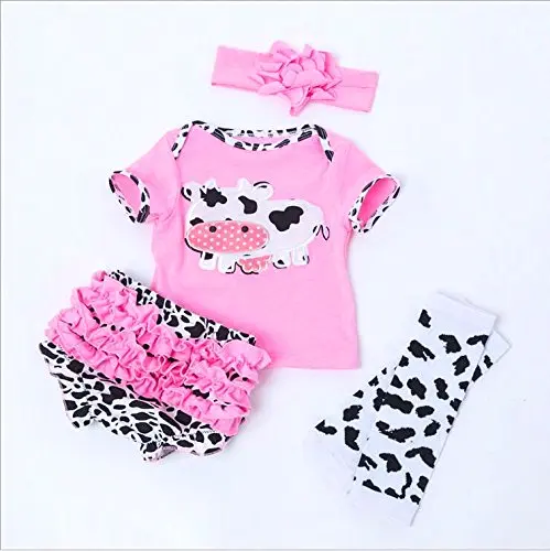 

Reborn Baby Doll Clothes For 20"- 22" Pink Outfit With Cow Pattern Reborn Doll Girl Baby Clothing Baby Sets Americandoll Clothes
