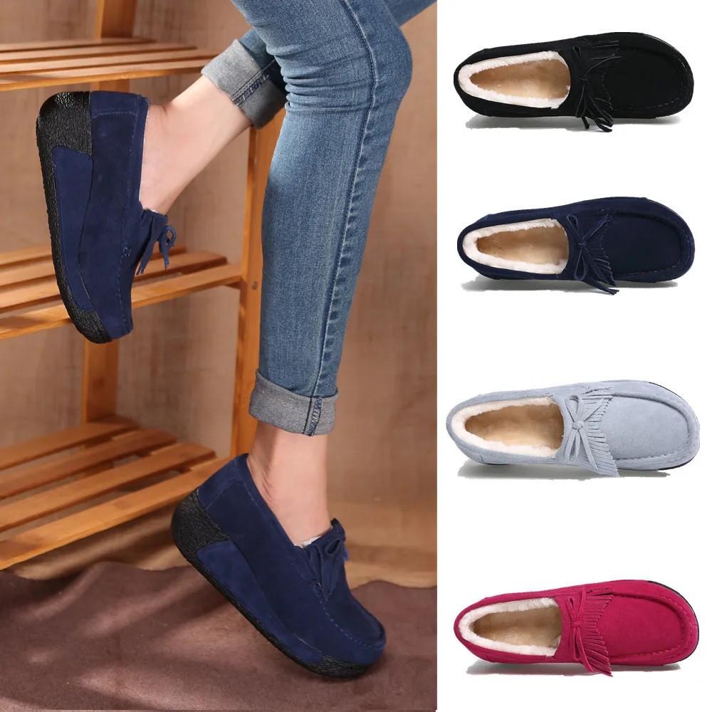 

2018 Winter plus Velvet WOMEN'S Shoes Slip-on Rocking Shoes Middle-aged Mom Thick Bottomed WOMEN'S Shoes Low Top Slanted Heel Co