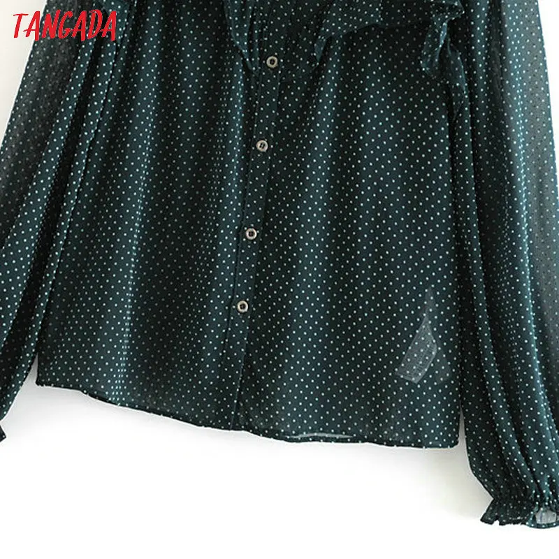 Tangada женские рубашки с оборками в горошек с длинным рукавом и оборками, элегантные офисные женские блузки, топы 3H328
