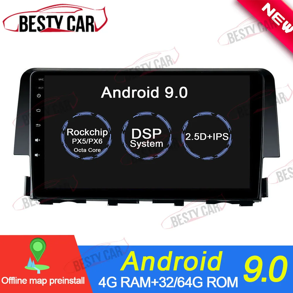 " ips Android 9,0 Автомобильный мультимедийный плеер Авто Радио стерео для Honda Civic gps навигация wifi OBD2 DSP