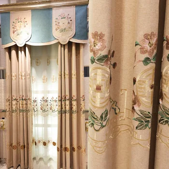 

Embroidered Elderly People's Room Chinese Style Coffee Color Curtains for Living Room Bedroom Luxury Curtains Luxury Home Decor