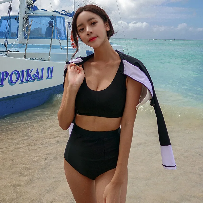 

South Korea New Style Split Type Swimsuit Women's Conservative-Slimming Long Sleeve Zipper Sun-resistant High-waisted Triangle S