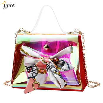 

2020 New Women Laser Mini Crossbody Bag Fashion Scarf Decoration Shoulder Bag Handbag Clutch Korean-Style Bow Flap Messager Bag