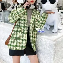 Women red green plaid tweed jacket coat pocket notch collar pocket button vintage blazer Women red green plaid tweed jacket coat pocket notch collar pocket button vintage blazer