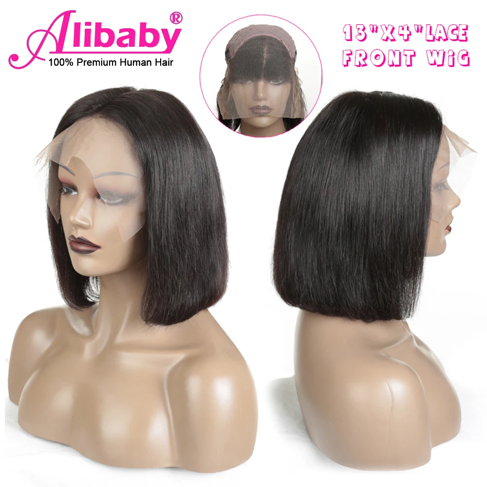 Alibaby короткий парик из человеческих волос Боб 13X 4 парики на сетке спереди 150%