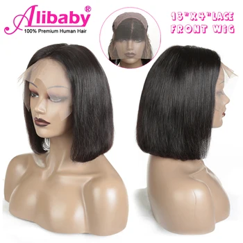 

Alibaby Short Human Hair Bob Wig 13X4 Natural Color Lace Front Human Hair Wigs 150% Density Straight Non-Remy Brazilian Hair