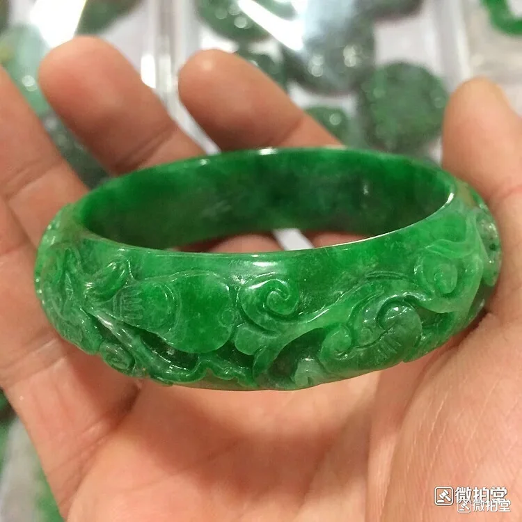 Send Certificate 100 Grade A Green Jade Bangle Myanmar Emerald Jadeite